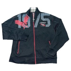 Vintage‎ Avirex Zip Up Hoodie Men Size Large Striped Graphic Jacket - Black